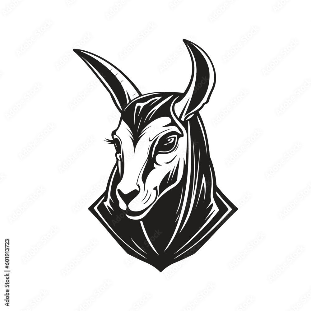 springbok hooded, vintage logo line art concept black and white color, hand drawn illustration