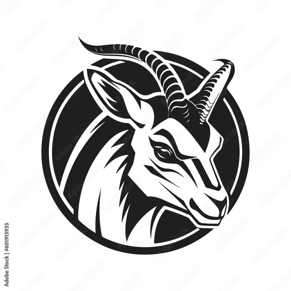 springbok mascot, vintage logo line art concept black and white color, hand drawn illustration