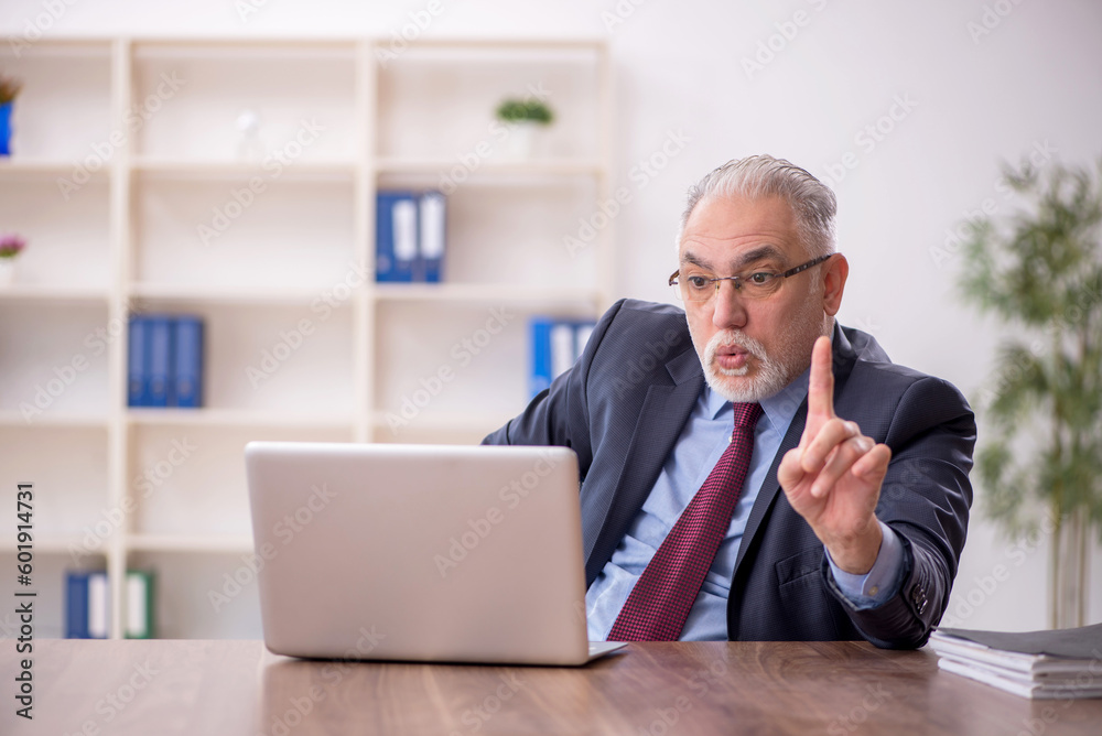 Old male boss employee working in the office Old male boss employee working in the office