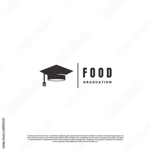 graduation food logo design, graduation cap combine with fork logo concept