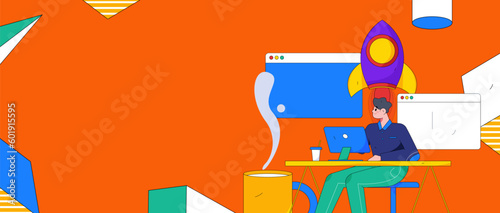 Programming teaching development flat character vector concept operation hand drawn illustration
