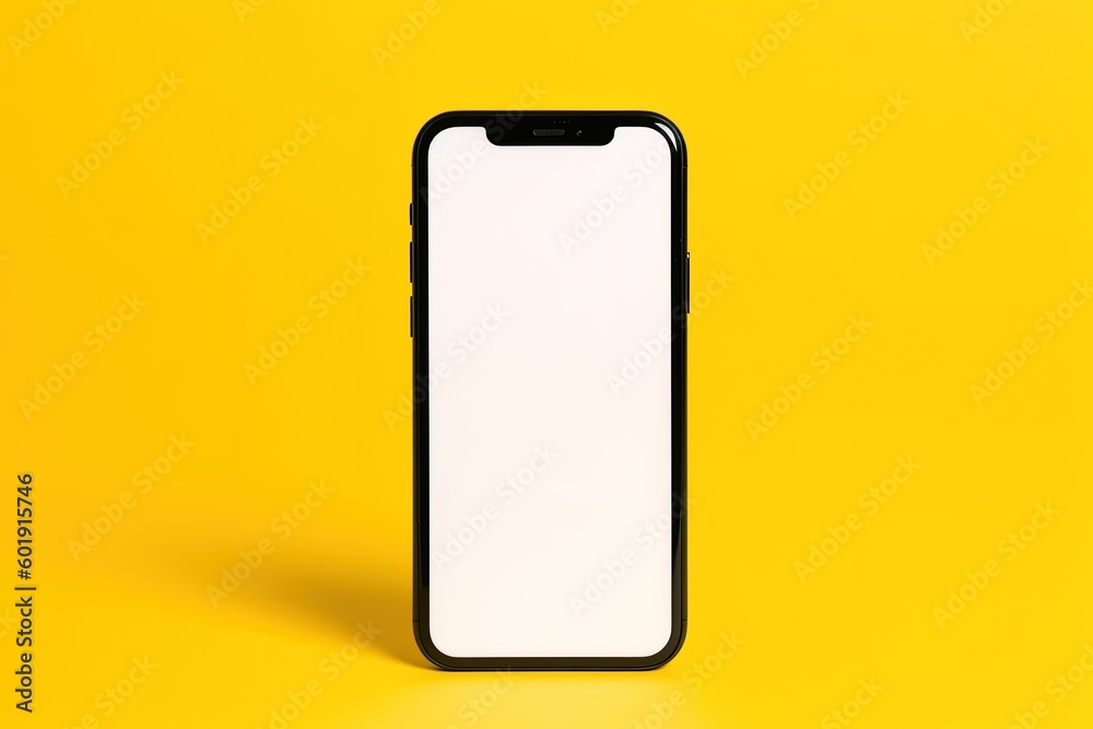 phone with blank screen, smartphone with blank screen isolated on a yellow colored background phone with blank screen, smartphone with blank screen isolated on a yellow colored background