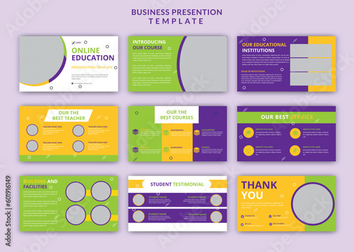 Obraz na płótnie Online webinar or courses PowerPoint presentation slide template design or education presentation slide w salonie