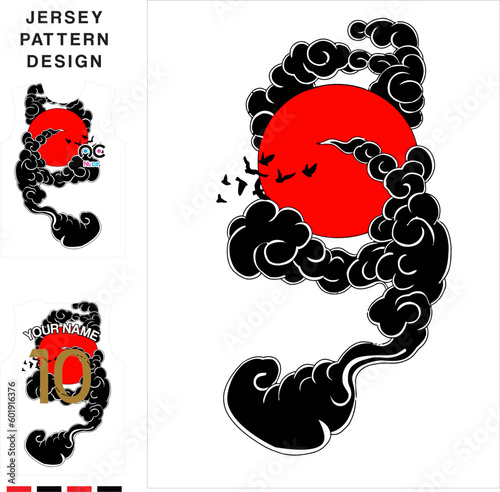 Red moon concept vector jersey pattern template for printing or sublimation sports uniforms football volleyball basketball e-sports cycling and fishing Free Vector. photo