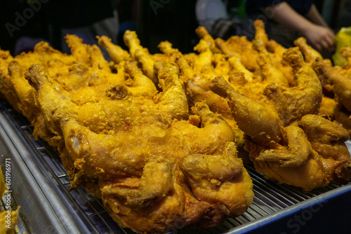 fried chicken on the market stall