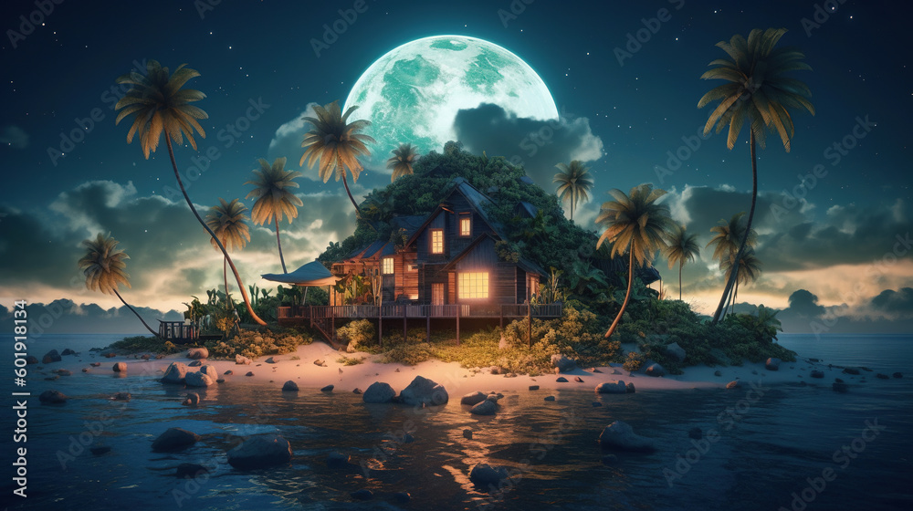 Fototapeta premium The night tropical island