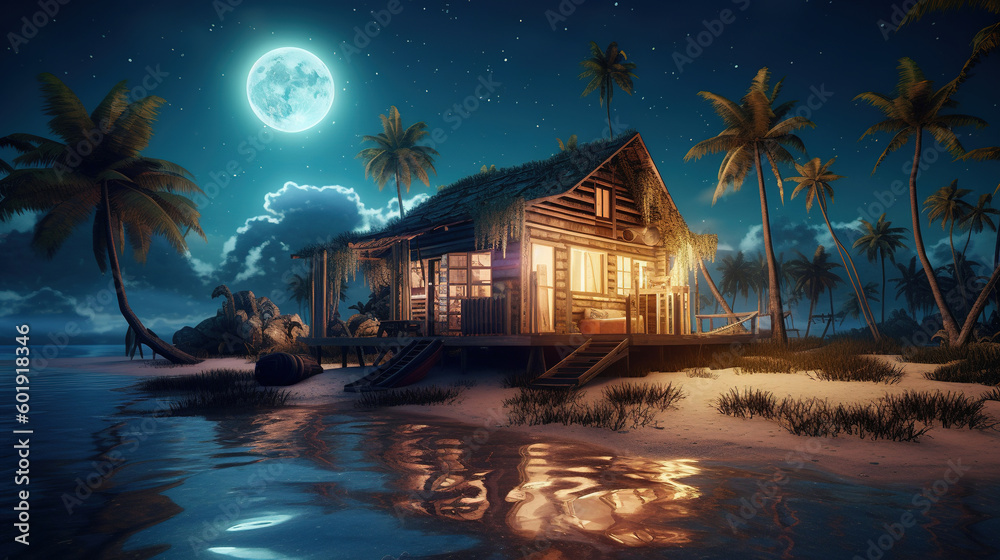 Fototapeta premium The night tropical island