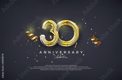 30th Anniversary. With luxury glossy gold design. Premium vector for poster, banner, celebration greeting.
