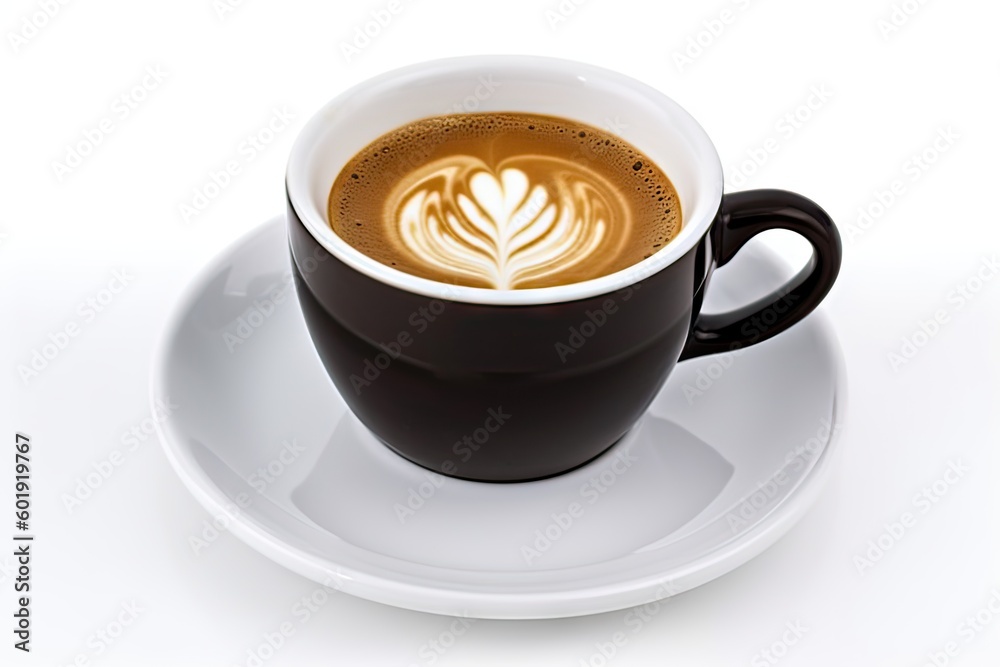 Naklejka premium Close up of Hot coffee in White Cup on Isolated Background. Generative AI illustrations.