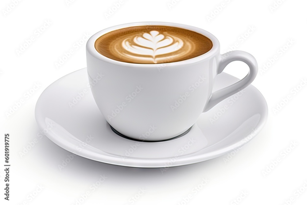 Close up of Hot coffee in White Cup on Isolated Background. Generative AI illustrations.