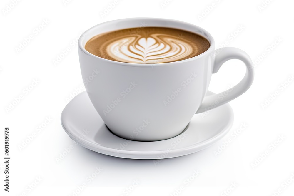 Close up of Hot coffee in White Cup on Isolated Background. Generative AI illustrations. Close up of Hot coffee in White Cup on Isolated Background. Generative AI illustrations.