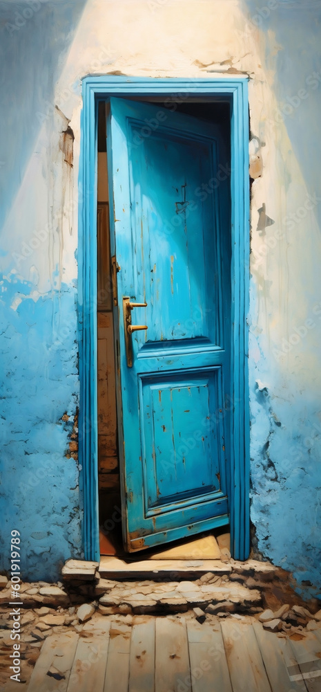 Mystical blue door hidden in plain sight, generative Ai Mystical blue door hidden in plain sight, generative Ai