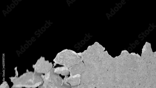 Concrete wall destructions fracture falling down.4k animation render with alpha channel.