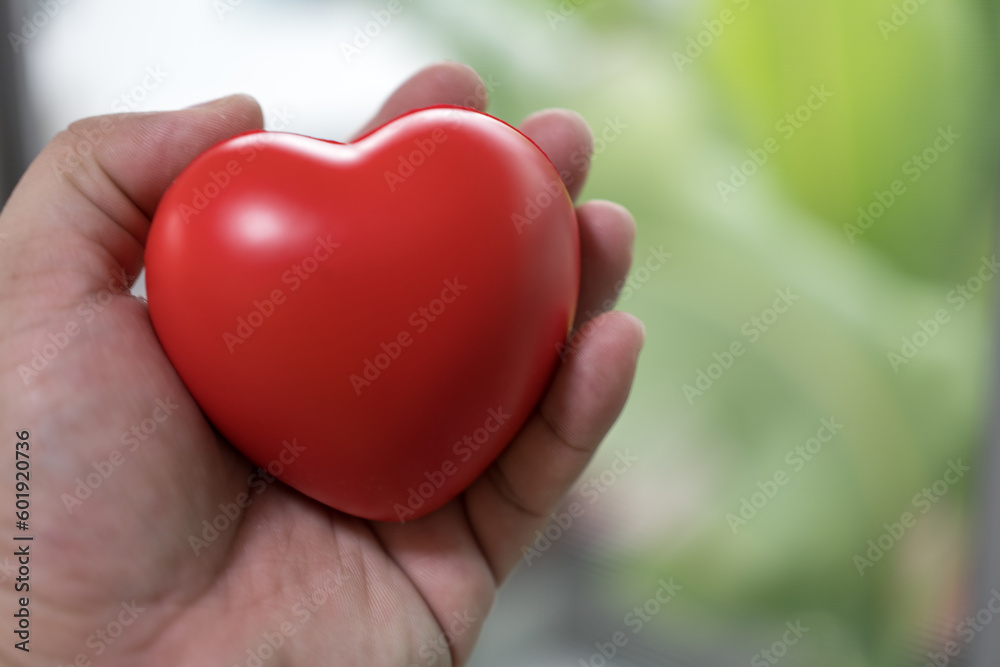 Hand holding a red heart. World health day, Health care and mental health concept Hand holding a red heart. World health day, Health care and mental health concept