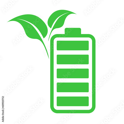 Icon green battery with leaf