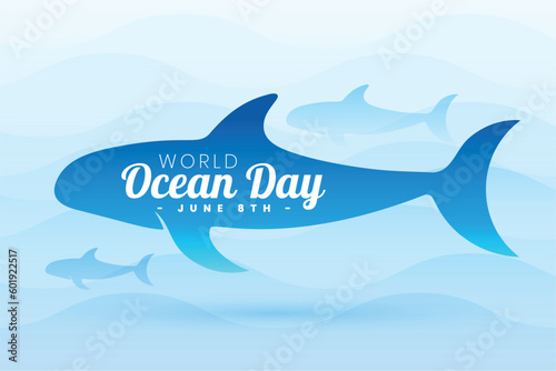 international ocean day event background with lovely whale design