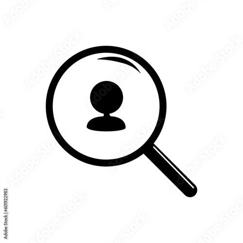 Magnifying glass with people icon isolate on white background.