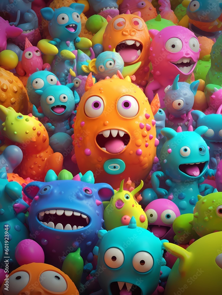 a cute monsters colorfull 3d rendering generated ai