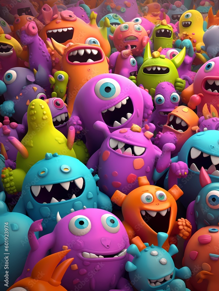 a cute monsters colorfull 3d rendering generated ai