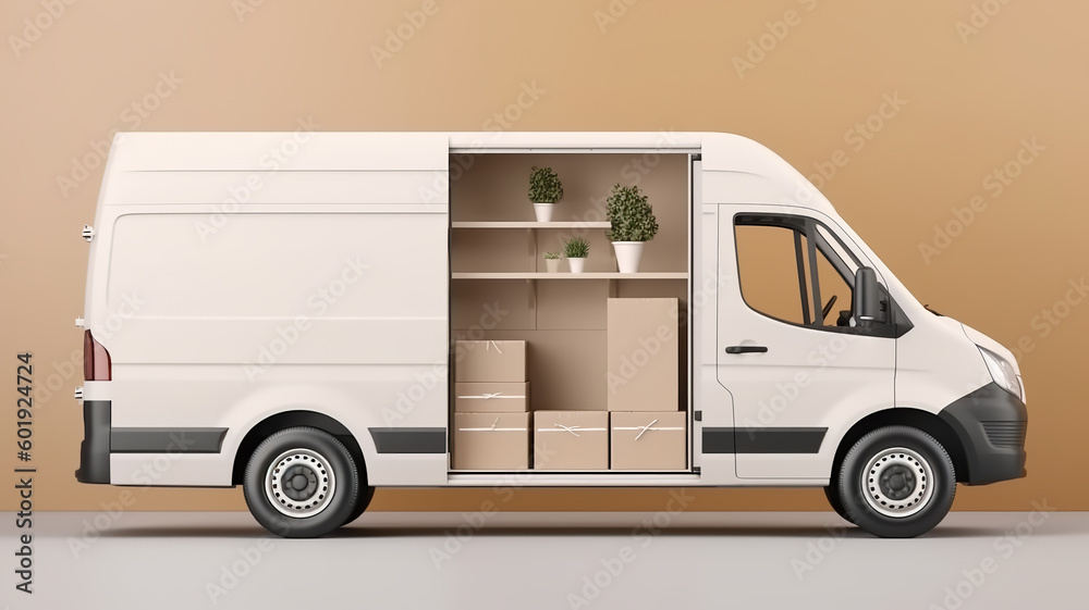 delivery car or movers service van full of cardboard boxes for fast delivery and logistic shipments concepts delivery car or movers service van full of cardboard boxes for fast delivery and logistic shipments concepts