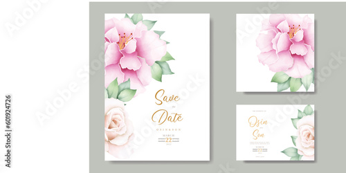 Beautiful Floral Rose Watercolor Wedding Invitation Card