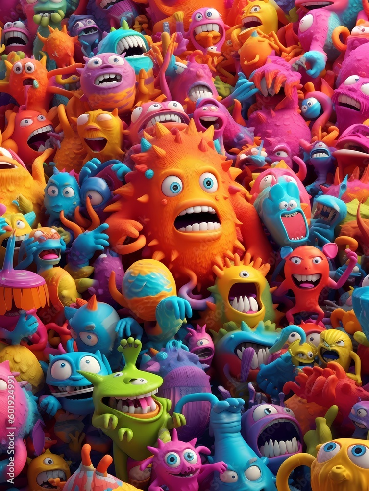 a cute monsters colorfull 3d rendering generated ai