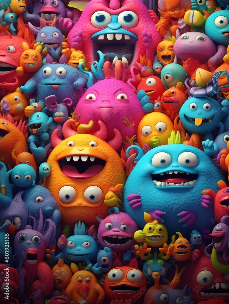 a cute monsters colorfull 3d rendering generated ai