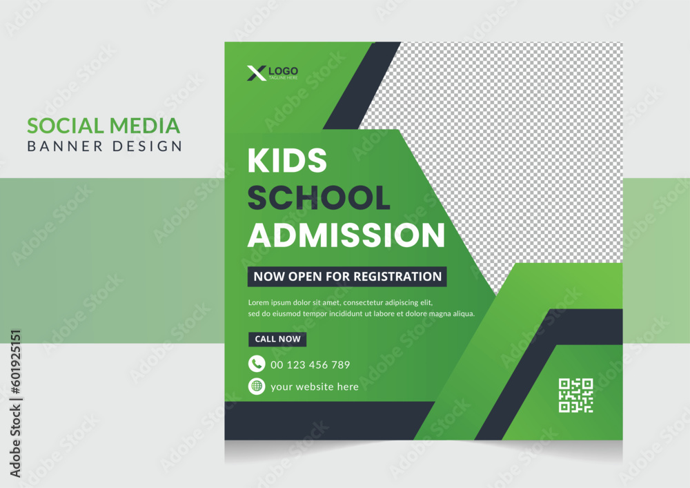 School admission social media post banner design, education social media post design template