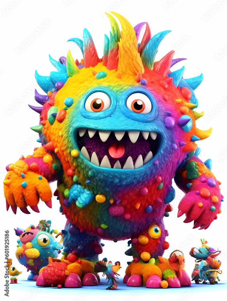 a cute monsters colorfull 3d rendering generated ai