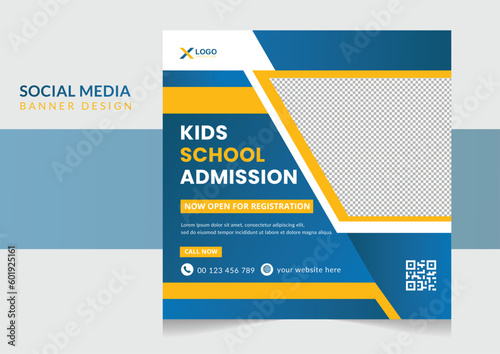 School admission social media post banner design, education social media post design template