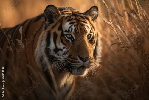 A great male tiger in his natural habitat. Generative AI