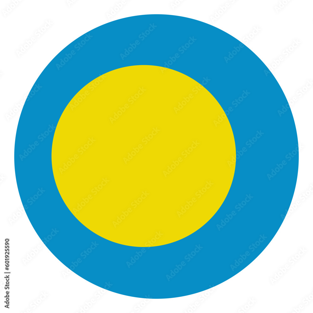Palau flag in circle. Flag of Palau in round circle.	