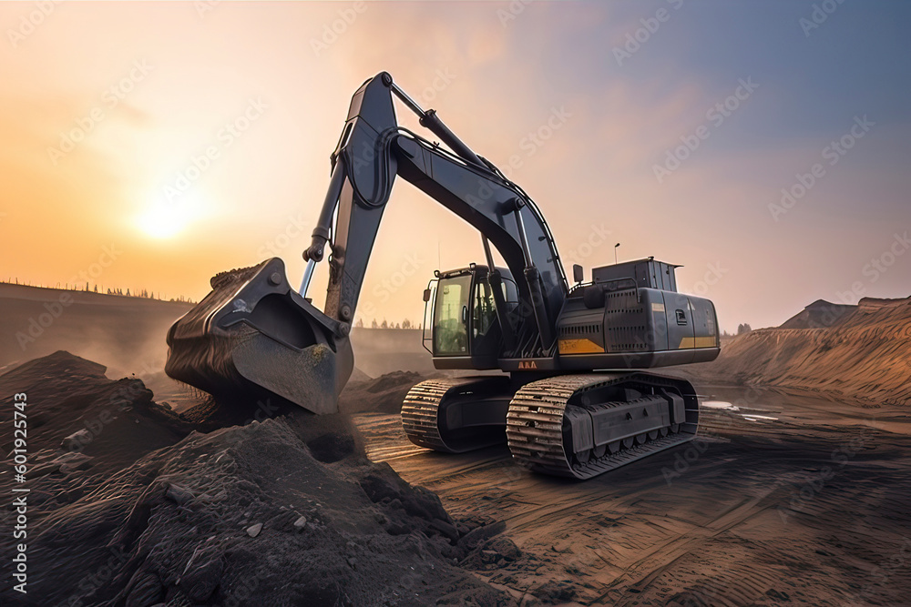 Excavator construction on site. AI technology generated image