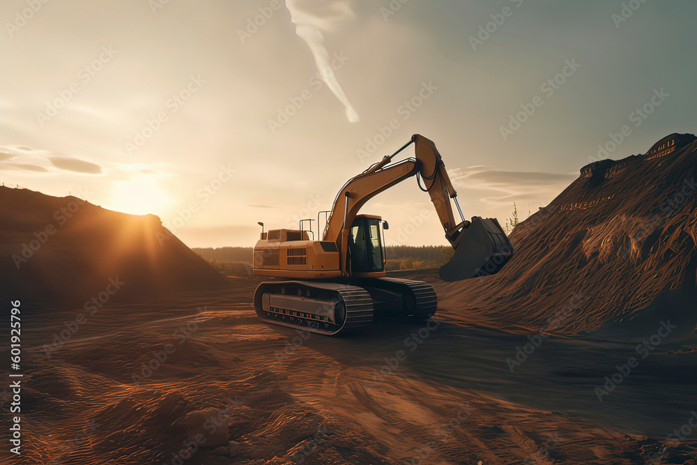 Excavator construction on site. AI technology generated image