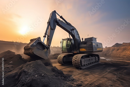 Obraz na płótnie Excavator construction on site. AI technology generated image w salonie