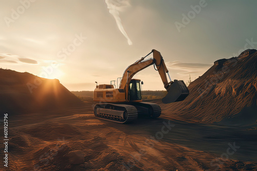 Excavator construction on site. AI technology generated image