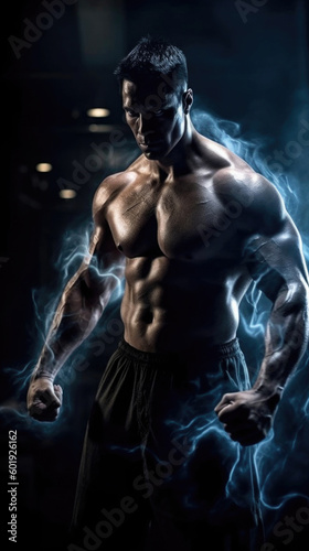 Photo realistic illustration of a fantasy warrior, wrestler, martial artist. Generative AI.