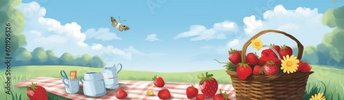 Fruit basket in fields. Generative AI