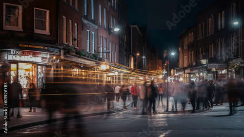 Crowd of anonymous people walking on busy city night streets © Ployker