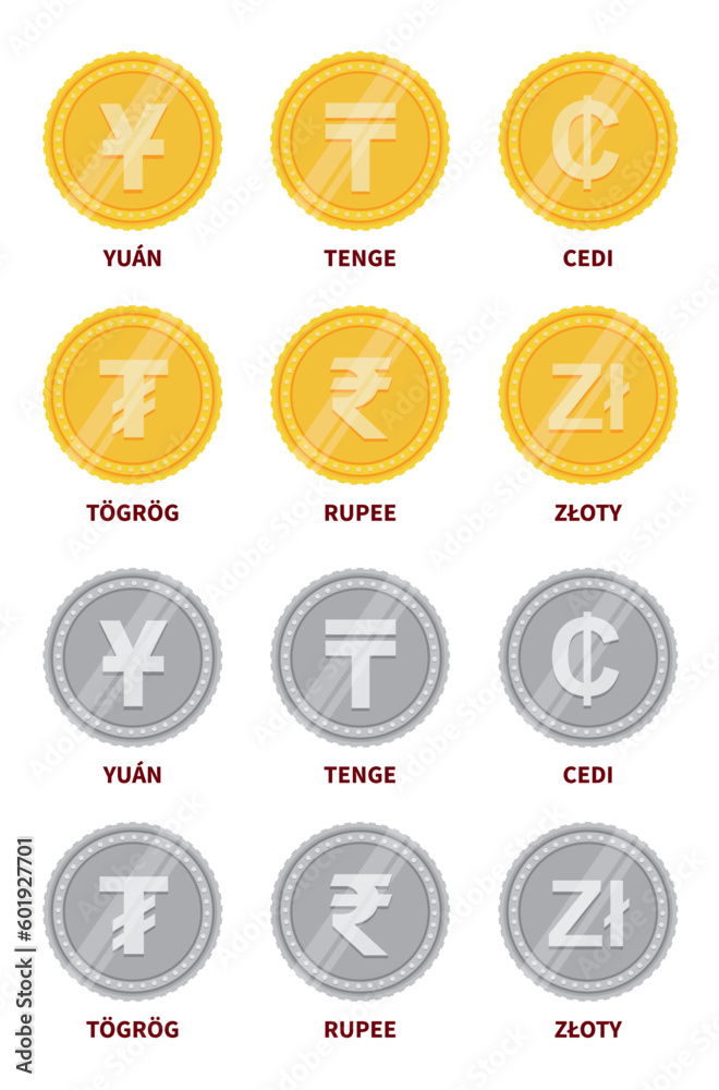 Vector gold and silver coins with money signs Vector gold and silver coins with money signs