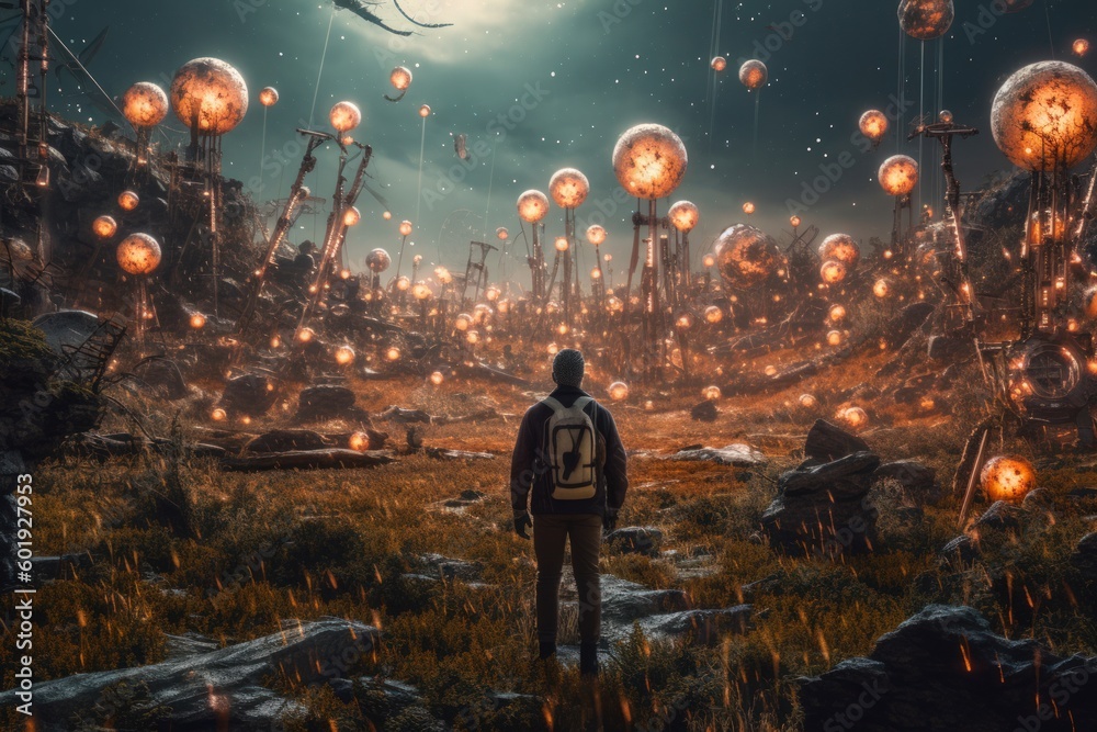 Glimpse into Future: High-Tech Dystopia with Post-Apocalyptic Landscapes, Environmental Decay, Advanced Tech and Ruined Civilization in a Stark, Striking Portrait of Tomorrow (Generative AI)