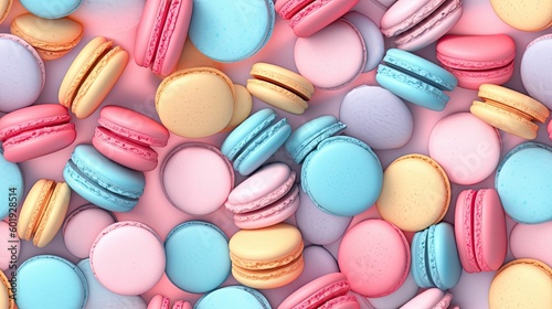 close-up of colorful macarons sweet bright seamless tile background texture, tile, 8K, generative ai