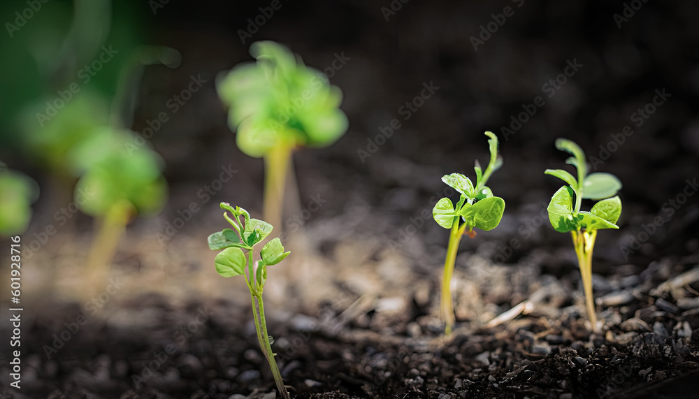 Macro Photography of Young Plants Growing from the Ground, Beauty of Nature and New Life, ecosystem, conservation, environmental awareness, , organic, garden, agriculture, farming, Generative AI Macro Photography of Young Plants Growing from the Ground, Beauty of Nature and New Life, ecosystem, conservation, environmental awareness, , organic, garden, agriculture, farming, Generative AI