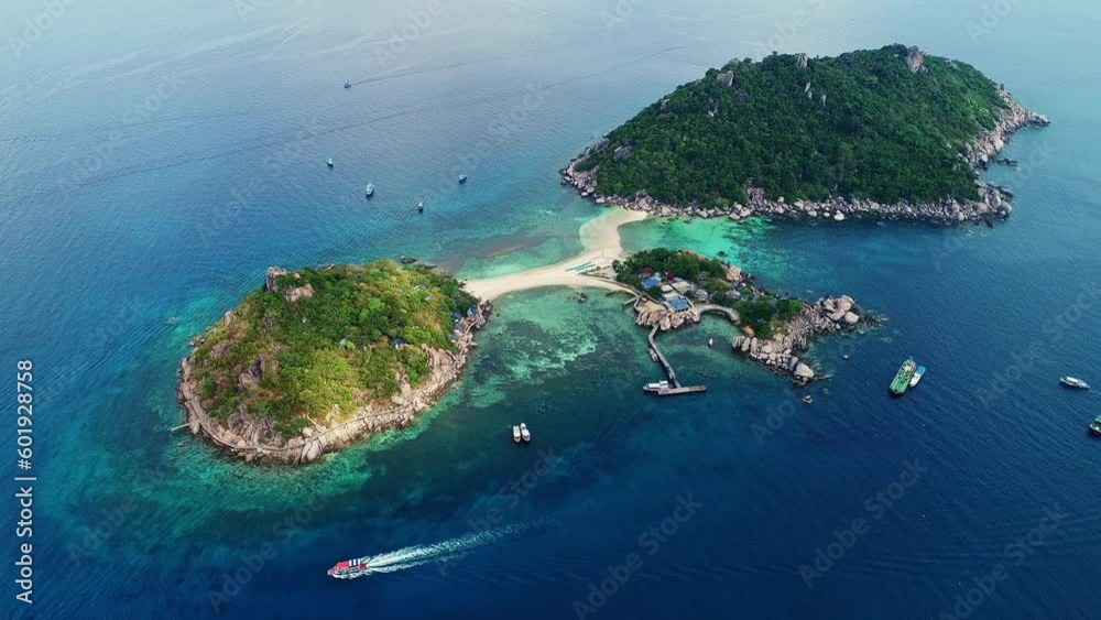 Amazing small island High angle view of Koh Nang Yuan island near Koh Tao in Suratthani Thailand,High quality 4k footage