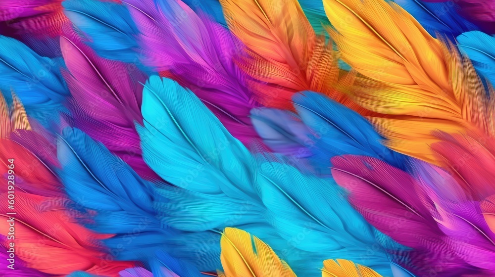 seamless texture of a colorful parrot feathers vibrant and detailed background texture, tile, 8K, generative ai