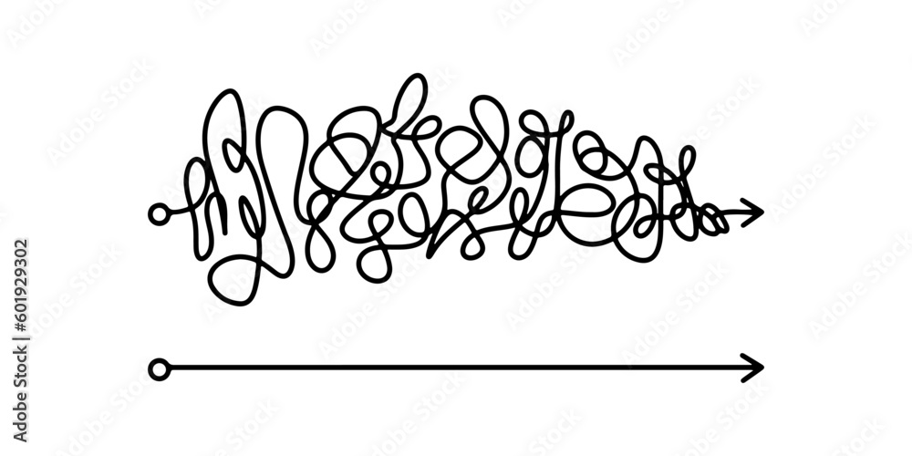 Doodle sketch style of Hand drawn confusion clarity vector illustration for concept design. Simplifying the complex. messy line like hard and easy way. Doodle sketch style of Hand drawn confusion clarity vector illustration for concept design. Simplifying the complex. messy line like hard and easy way.