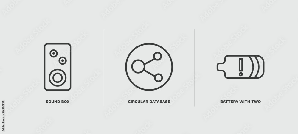 set of technology thin line icons. technology outline icons included sound box, circular database, battery with two bars vector. set of technology thin line icons. technology outline icons included sound box, circular database, battery with two bars vector.