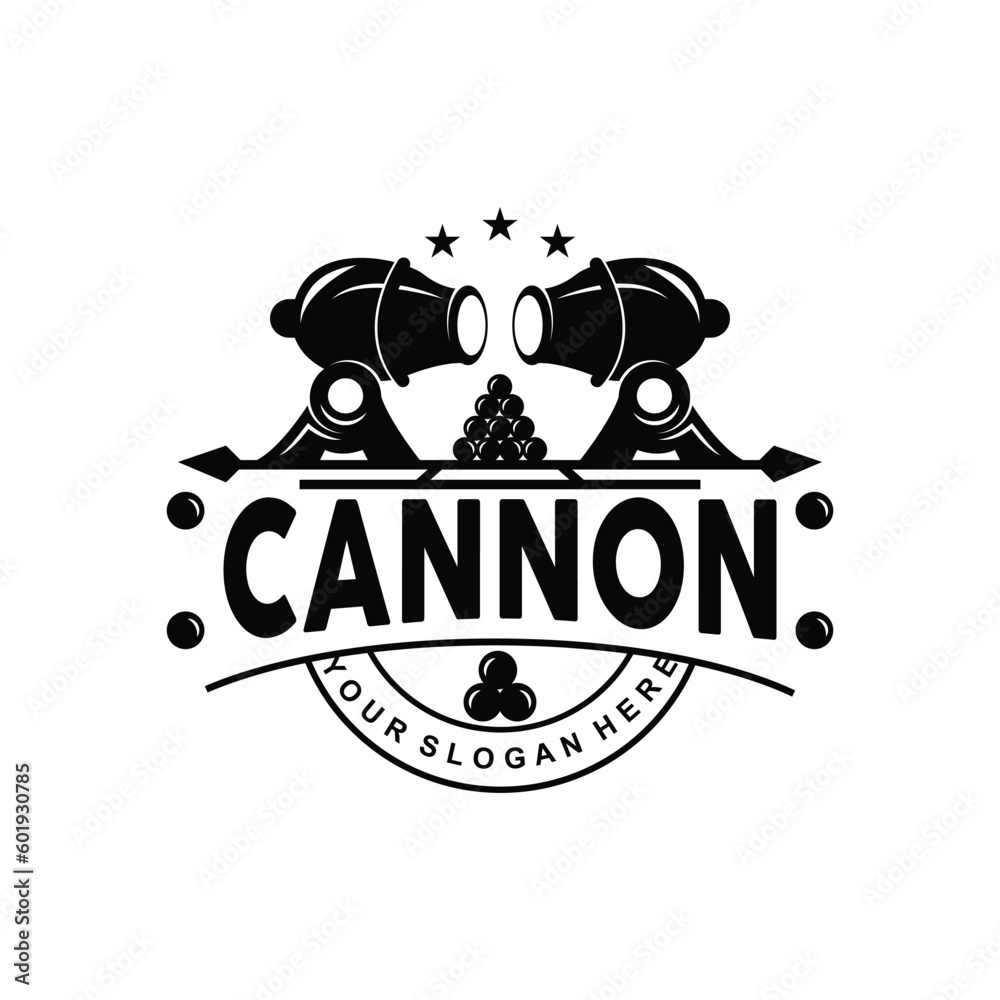 Obraz premium Cannon Logo, Elegant Simple Design Retro Vintage Style, War Artillery Vector, Illustration Symbol Icon