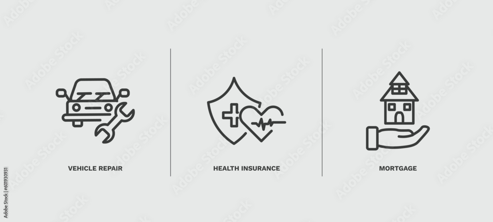 set of insurance and coverage thin line icons. insurance and coverage outline icons included vehicle repair, health insurance, mortgage vector. set of insurance and coverage thin line icons. insurance and coverage outline icons included vehicle repair, health insurance, mortgage vector.
