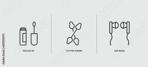 set of hygiene and sanitation thin line icons. hygiene and sanitation outline icons included dolled up, cotton swabs, ear buds vector.